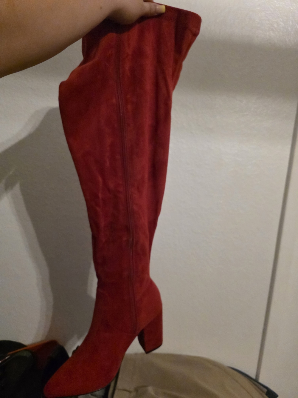 Torrid 8.5 Red Suede Knee-High Block Heel Boots, Wide Calf Approved. - Picture 11 of 11
